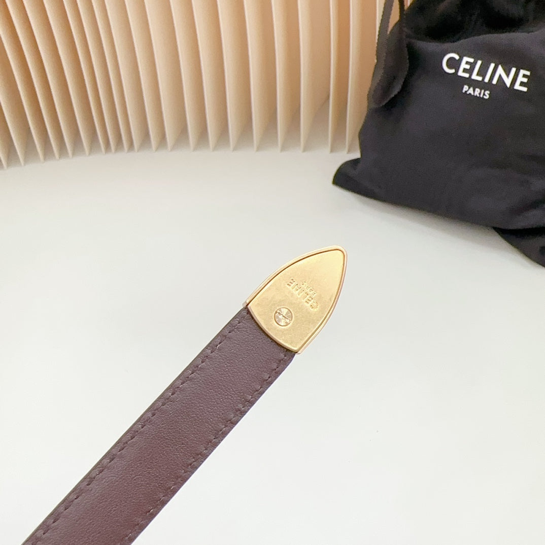 CELINE Small Western Belt 18mm Brown Snake Embossed Calfskin Ghw