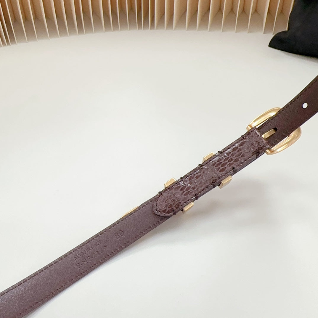 CELINE Small Western Belt 18mm Brown Snake Embossed Calfskin Ghw