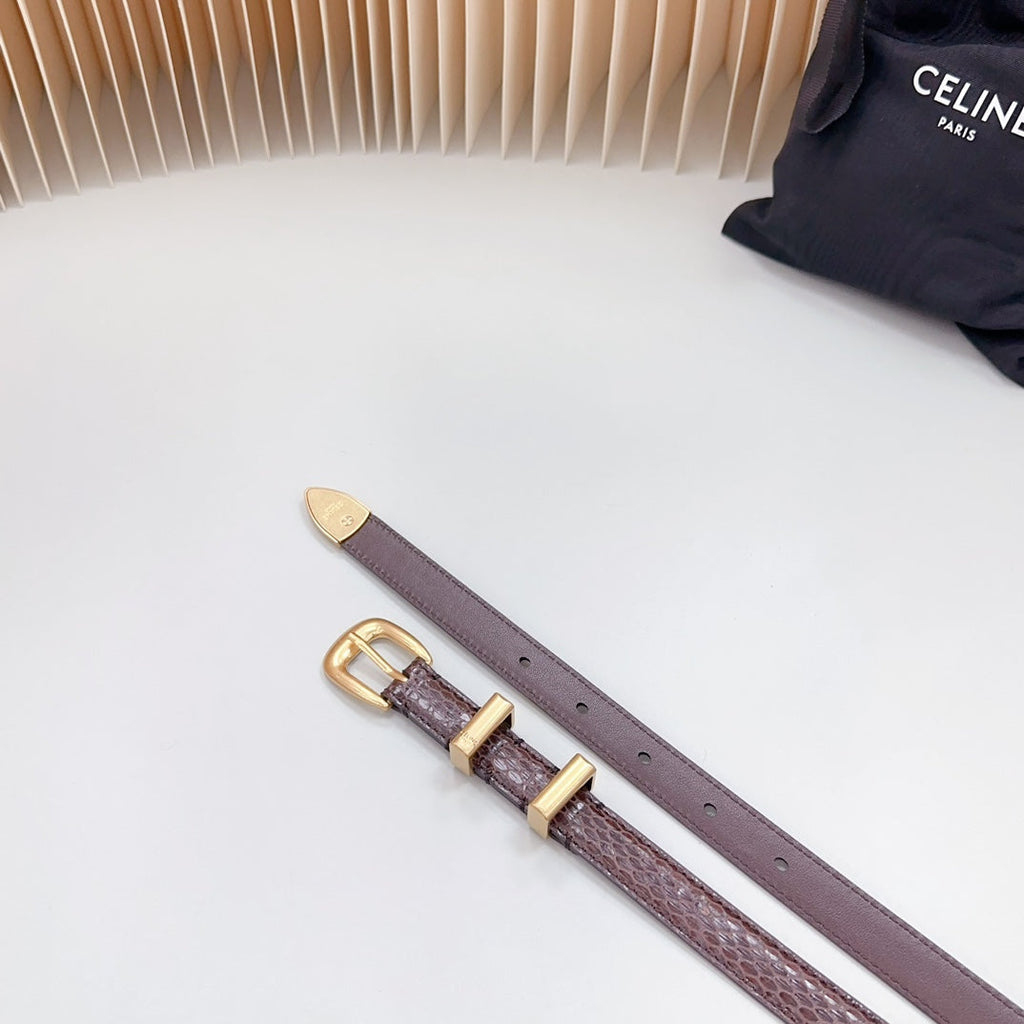 CELINE Small Western Belt 18mm Brown Snake Embossed Calfskin Ghw