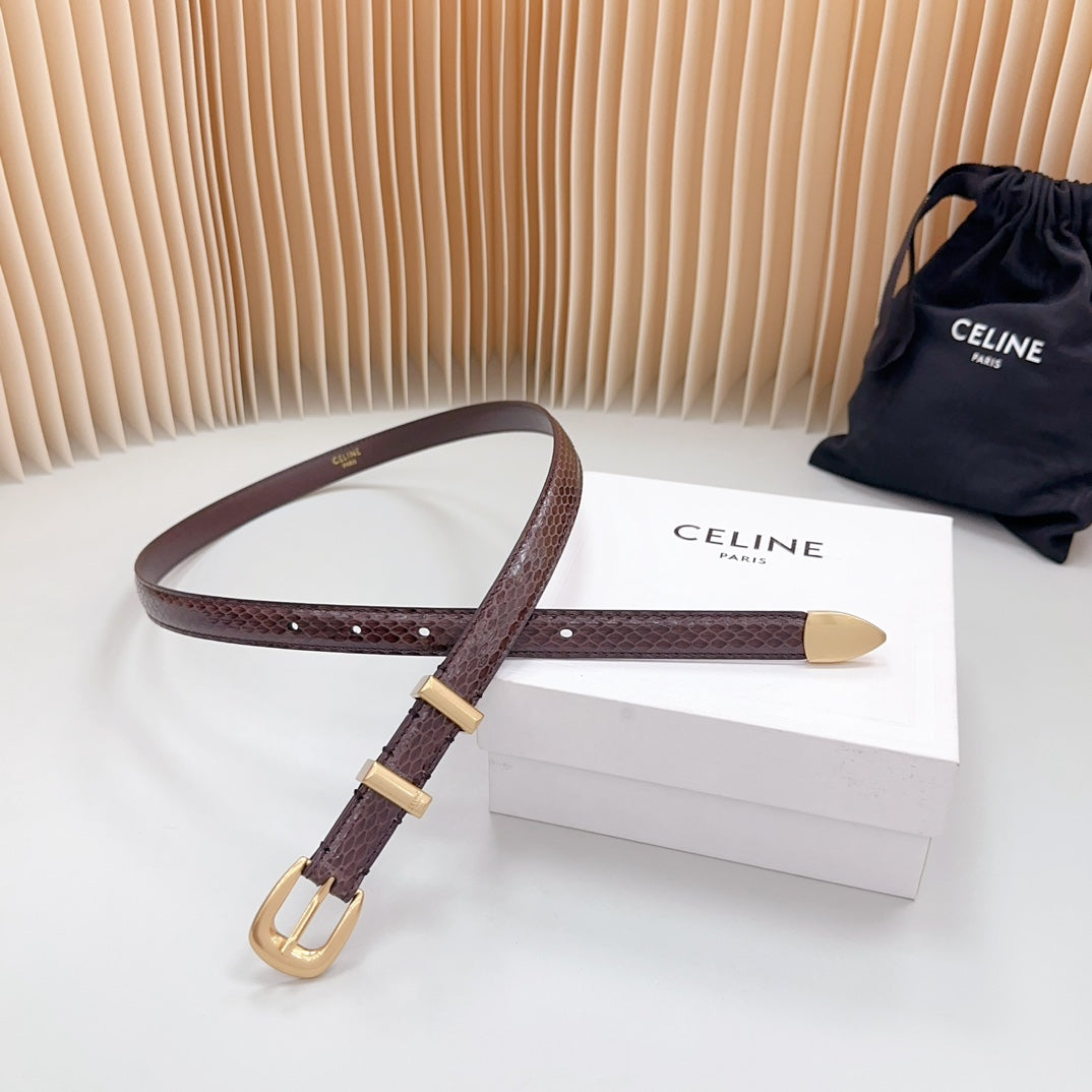 CELINE Small Western Belt 18mm Brown Snake Embossed Calfskin Ghw