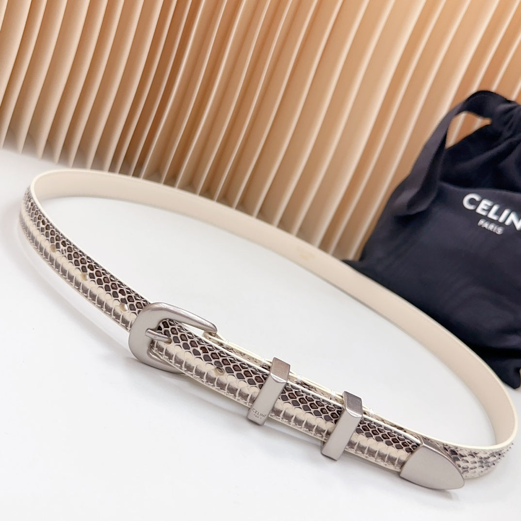 CELINE Small Western Belt 18mm Black White Crocodile Embossed Calfskin Shw