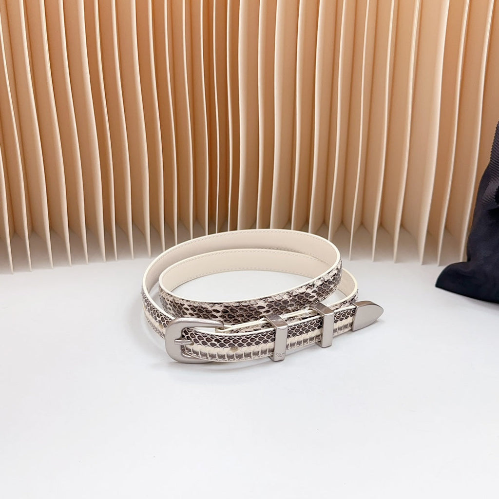 CELINE Small Western Belt 18mm Black White Crocodile Embossed Calfskin Shw