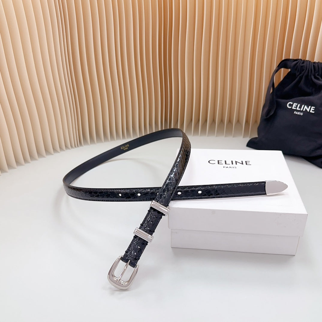 CELINE Small Western Belt 18mm Black Patent Embossed Calfskin Shw