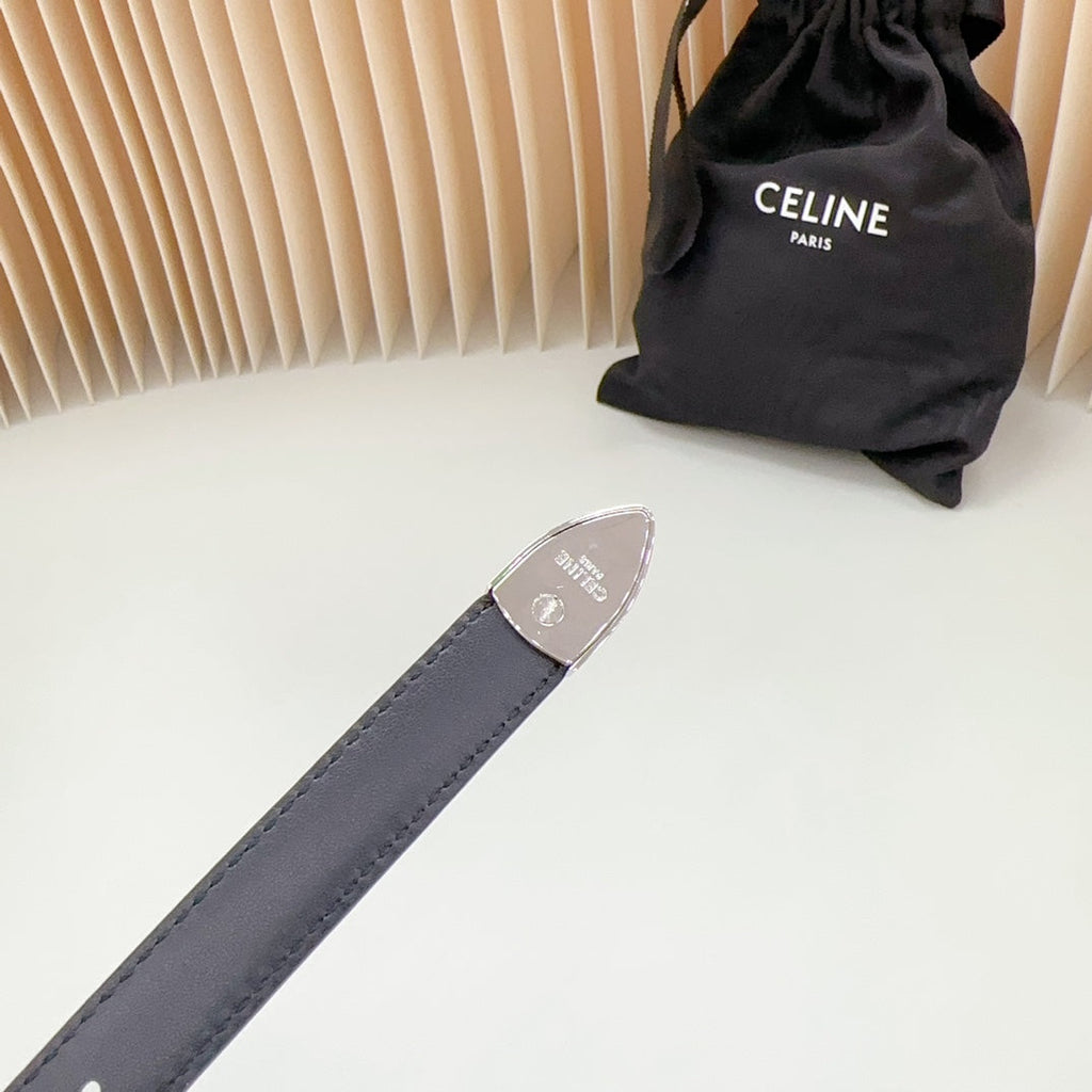 CELINE Small Western Belt 18mm Black Patent Embossed Calfskin Shw