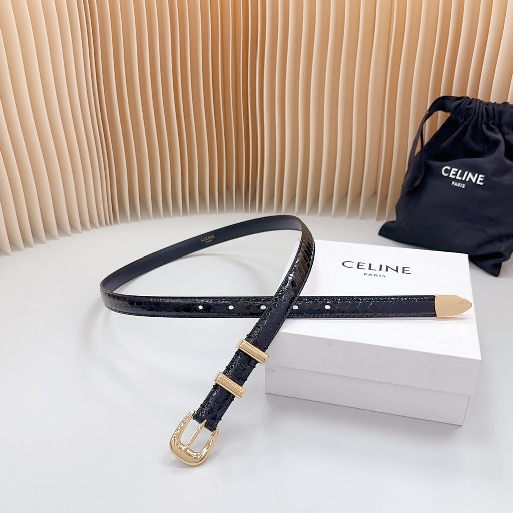 CELINE Small Western Belt 18mm Black Patent Embossed Calfskin Ghw