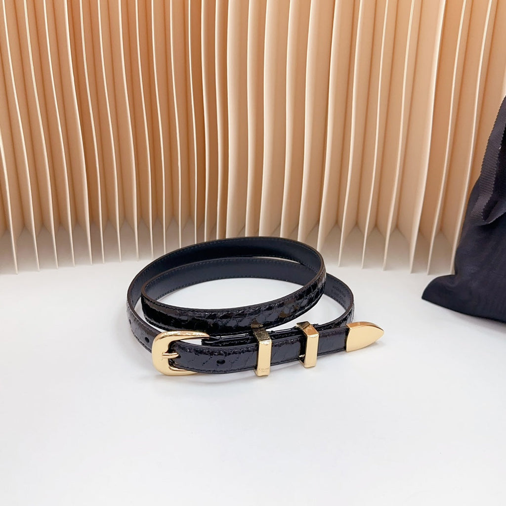 CELINE Small Western Belt 18mm Black Patent Embossed Calfskin Ghw