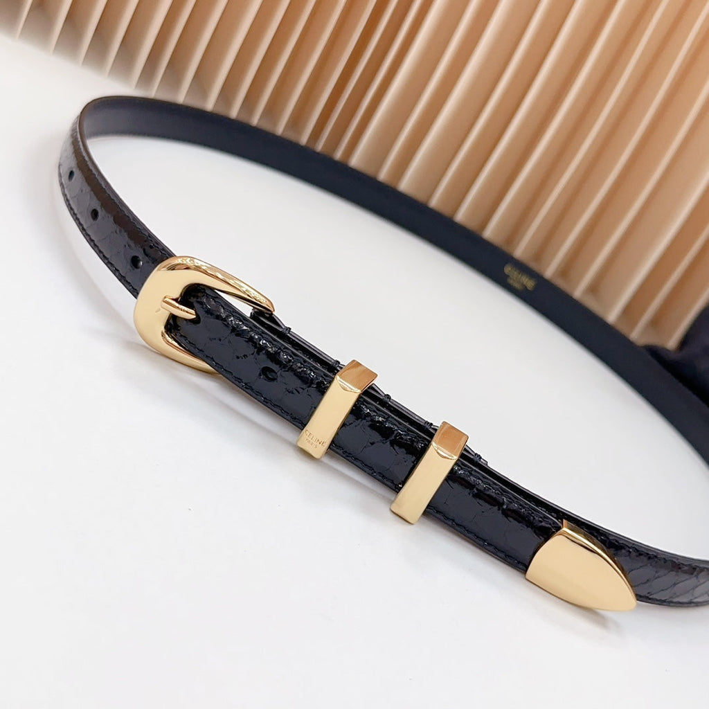 CELINE Small Western Belt 18mm Black Patent Embossed Calfskin Ghw