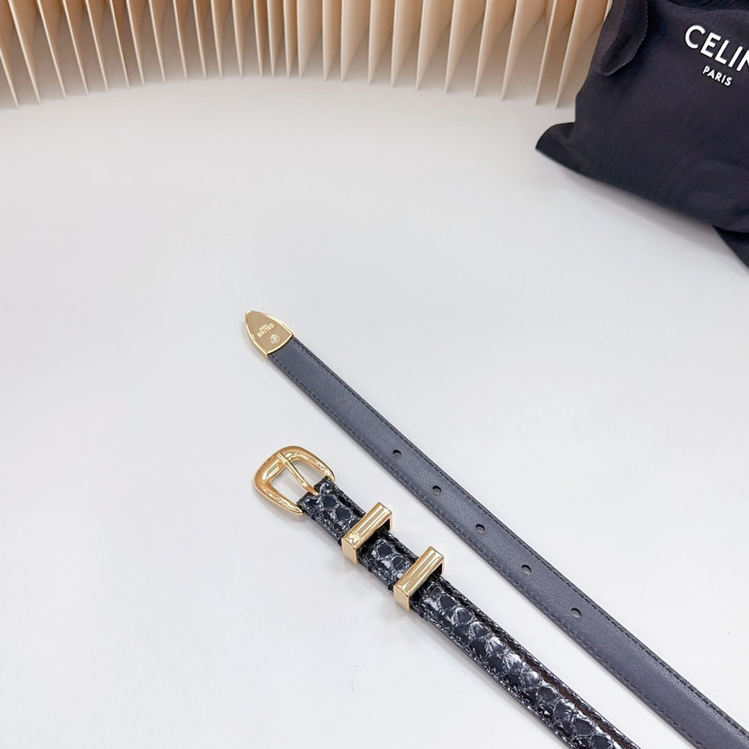 CELINE Small Western Belt 18mm Black Patent Embossed Calfskin Ghw