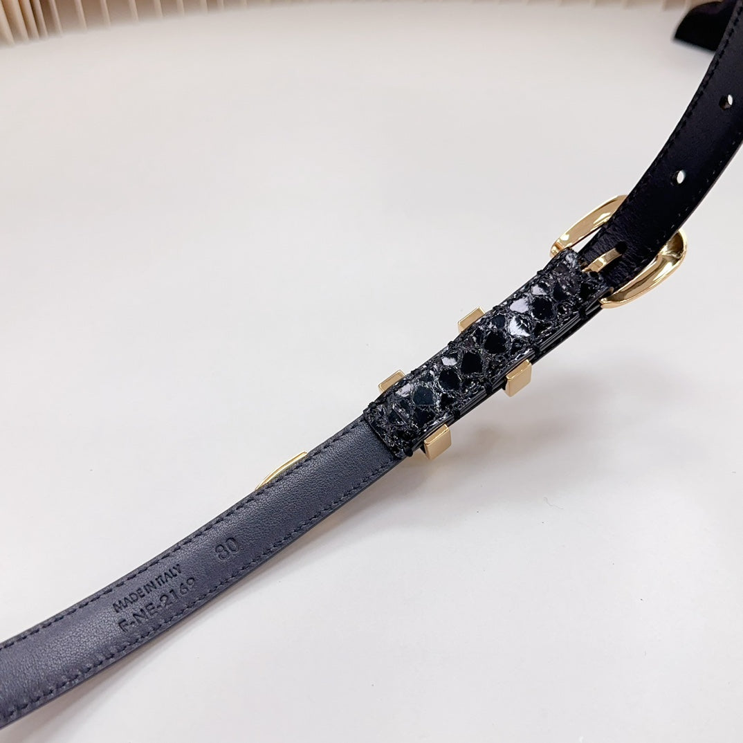 CELINE Small Western Belt 18mm Black Patent Embossed Calfskin Ghw