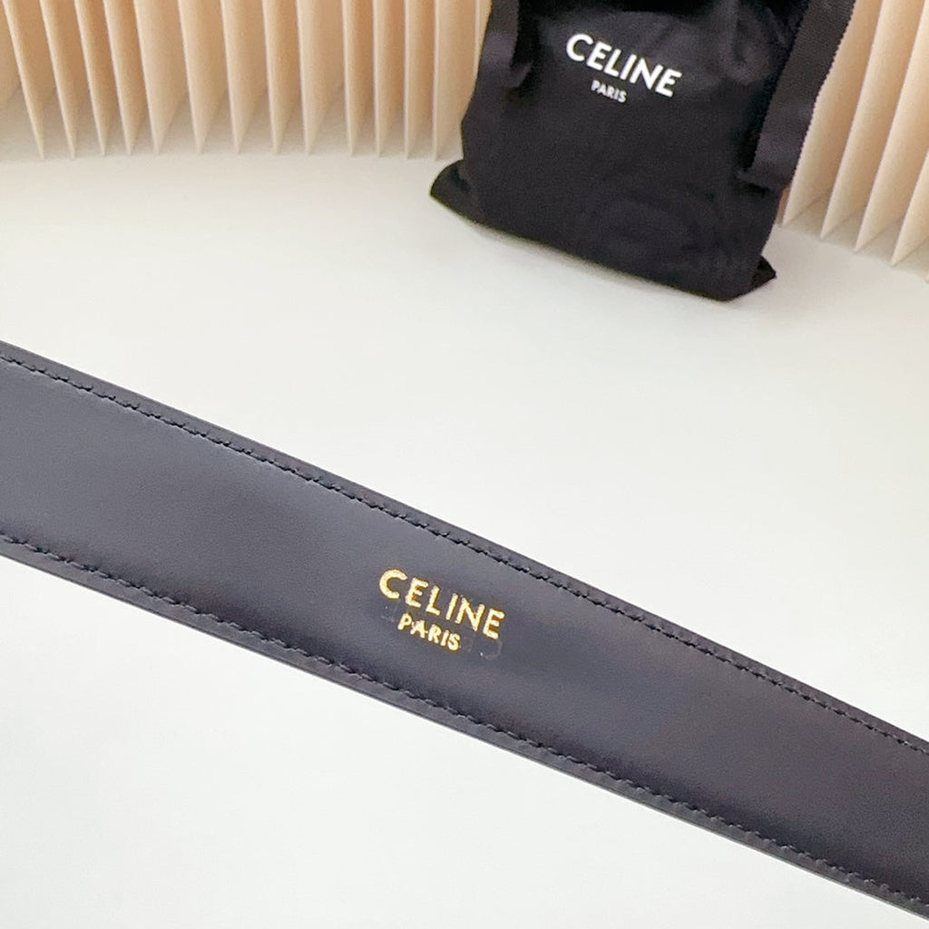 CELINE Medium Western Belt 25mm Black Calfskin Gold Loop Ghw