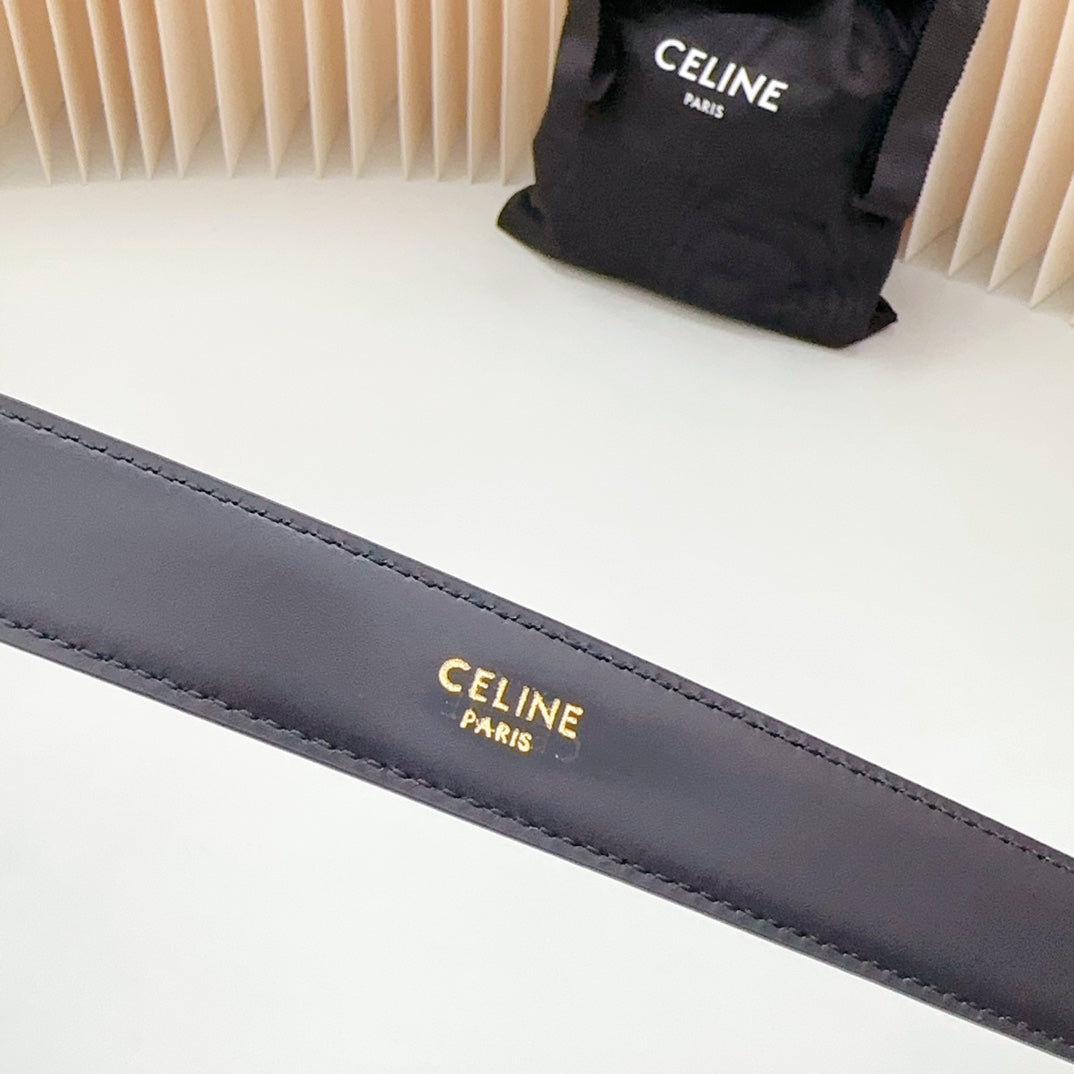 CELINE Medium Western Belt 25mm Black Calfskin Gold Loop Ghw