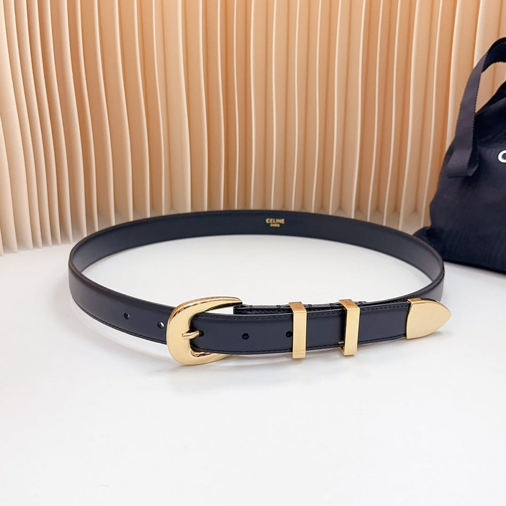 CELINE Medium Western Belt 25mm Black Calfskin Gold Loop Ghw