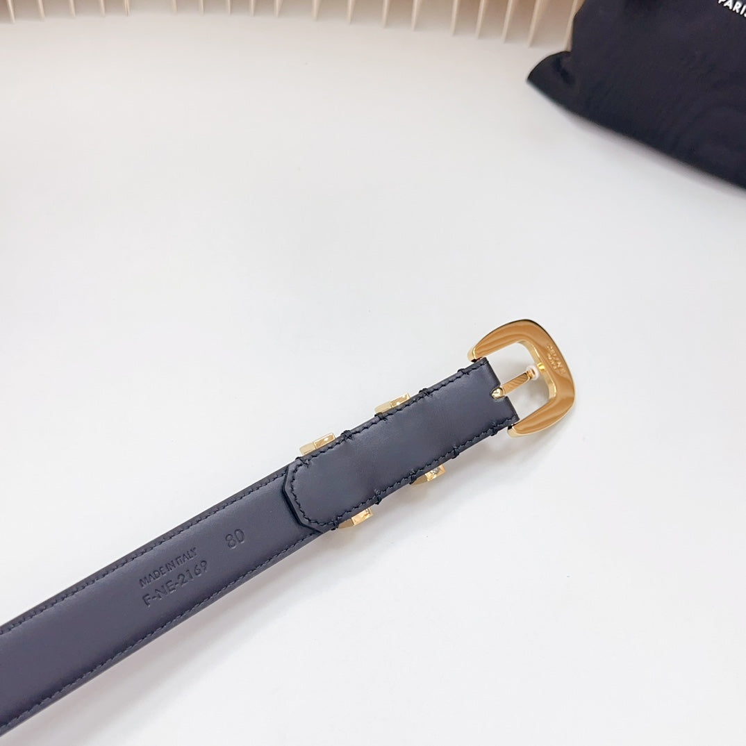 CELINE Medium Western Belt 25mm Black Calfskin Gold Loop Ghw