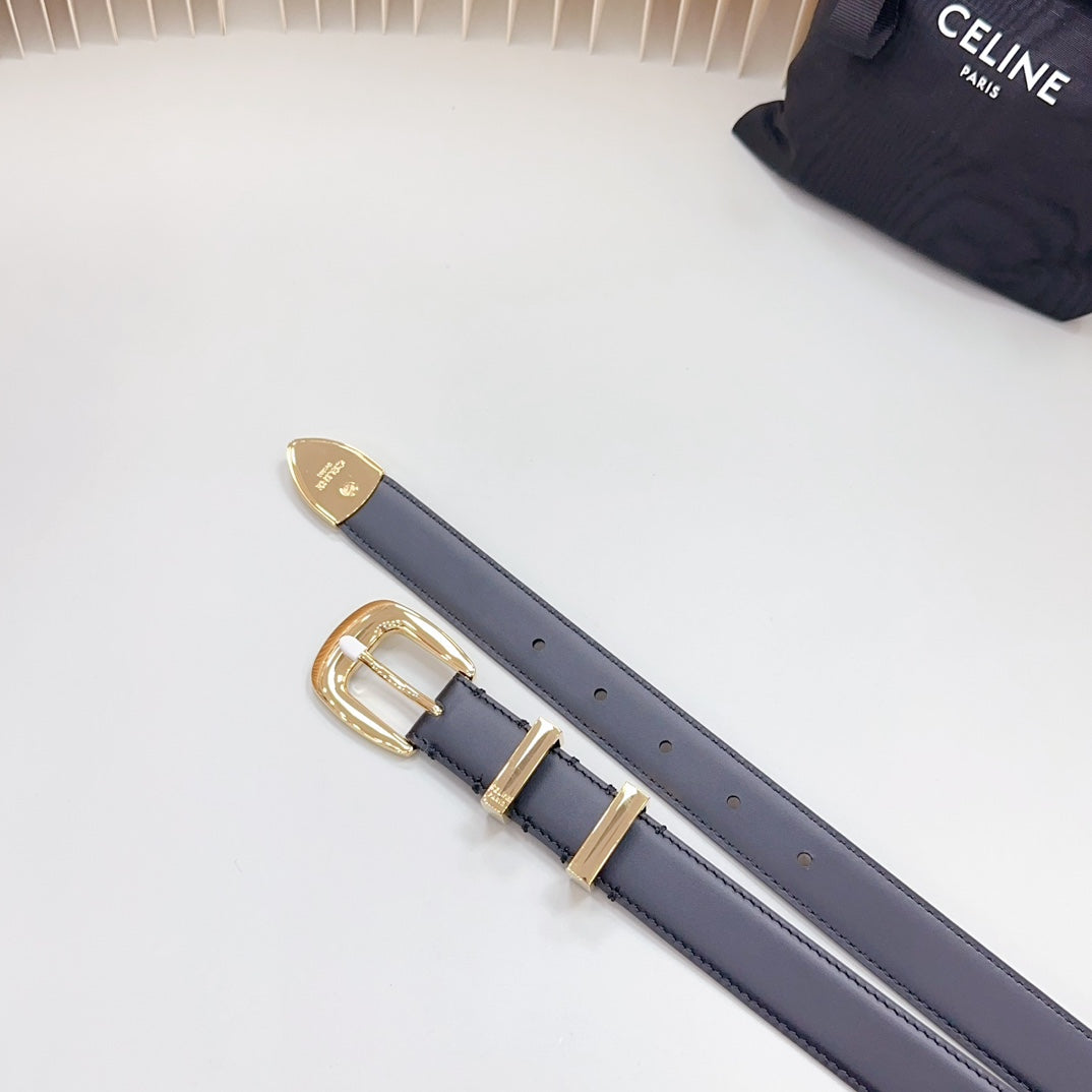 CELINE Medium Western Belt 25mm Black Calfskin Gold Loop Ghw