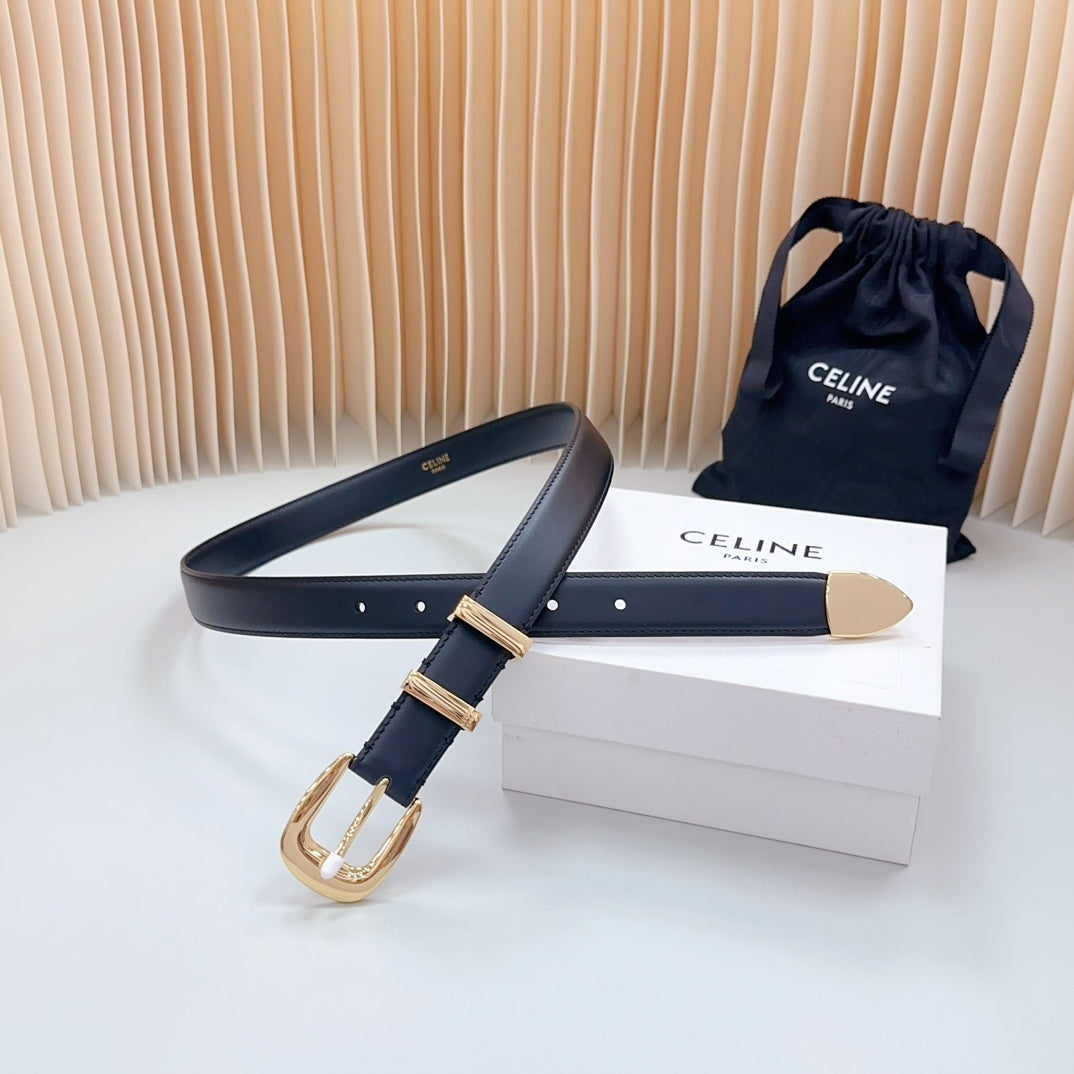 CELINE Medium Western Belt 25mm Black Calfskin Gold Loop Ghw