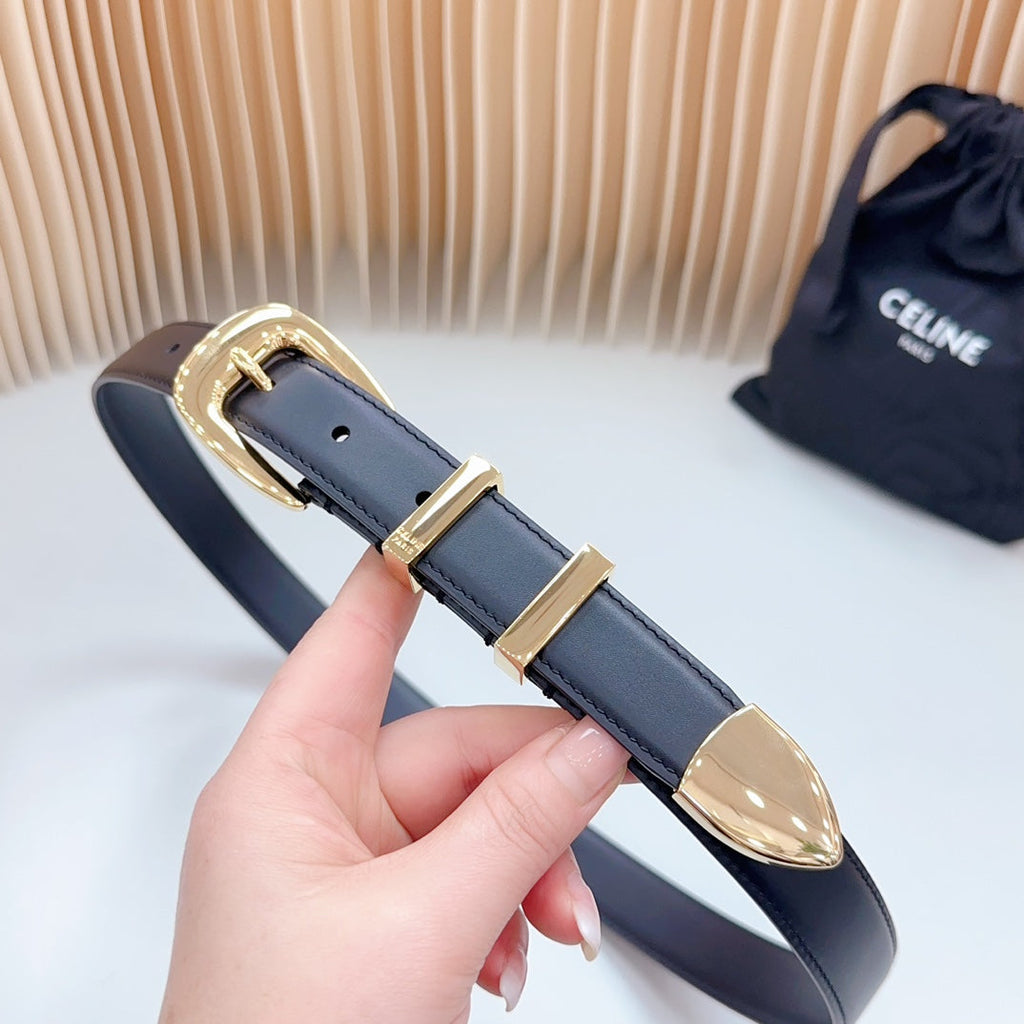 CELINE Medium Western Belt 25mm Black Calfskin Gold Loop Ghw