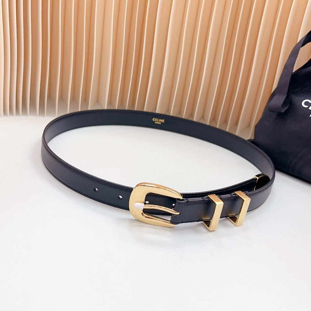 CELINE Medium Western Belt 25mm Black Calfskin Gold Loop Ghw