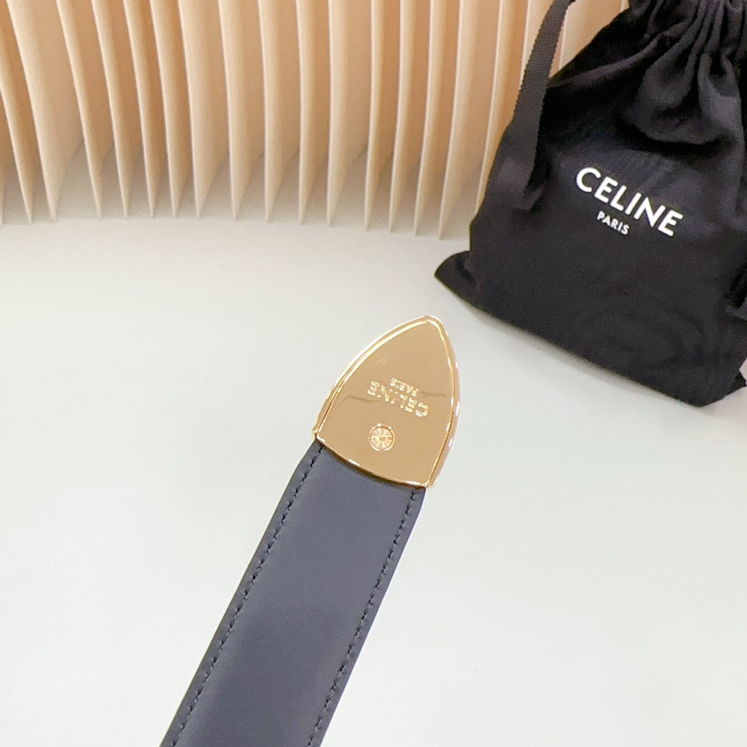 CELINE Medium Western Belt 25mm Black Calfskin Gold Loop Ghw