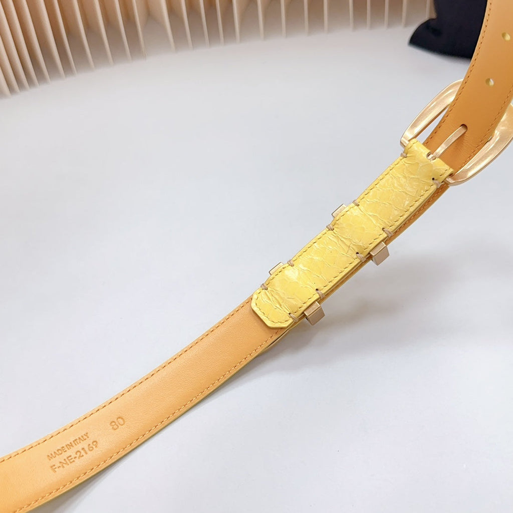 CELINE Medium Western Belt 25mm Yellow Calfskin Gold Loop Ghw