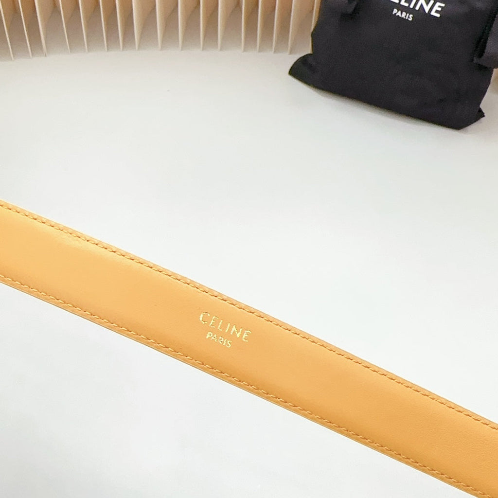 CELINE Medium Western Belt 25mm Yellow Calfskin Gold Loop Ghw
