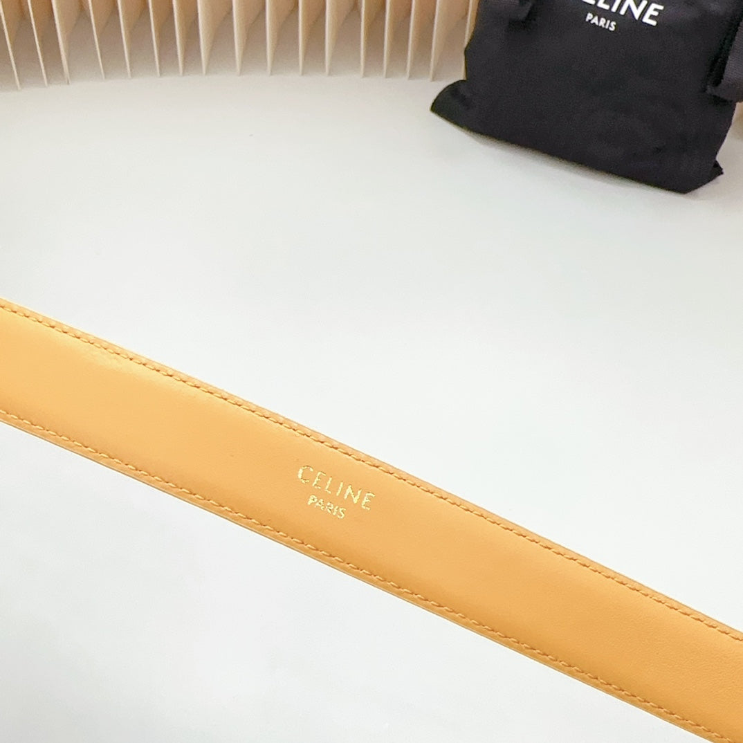 CELINE Medium Western Belt 25mm Yellow Calfskin Gold Loop Ghw