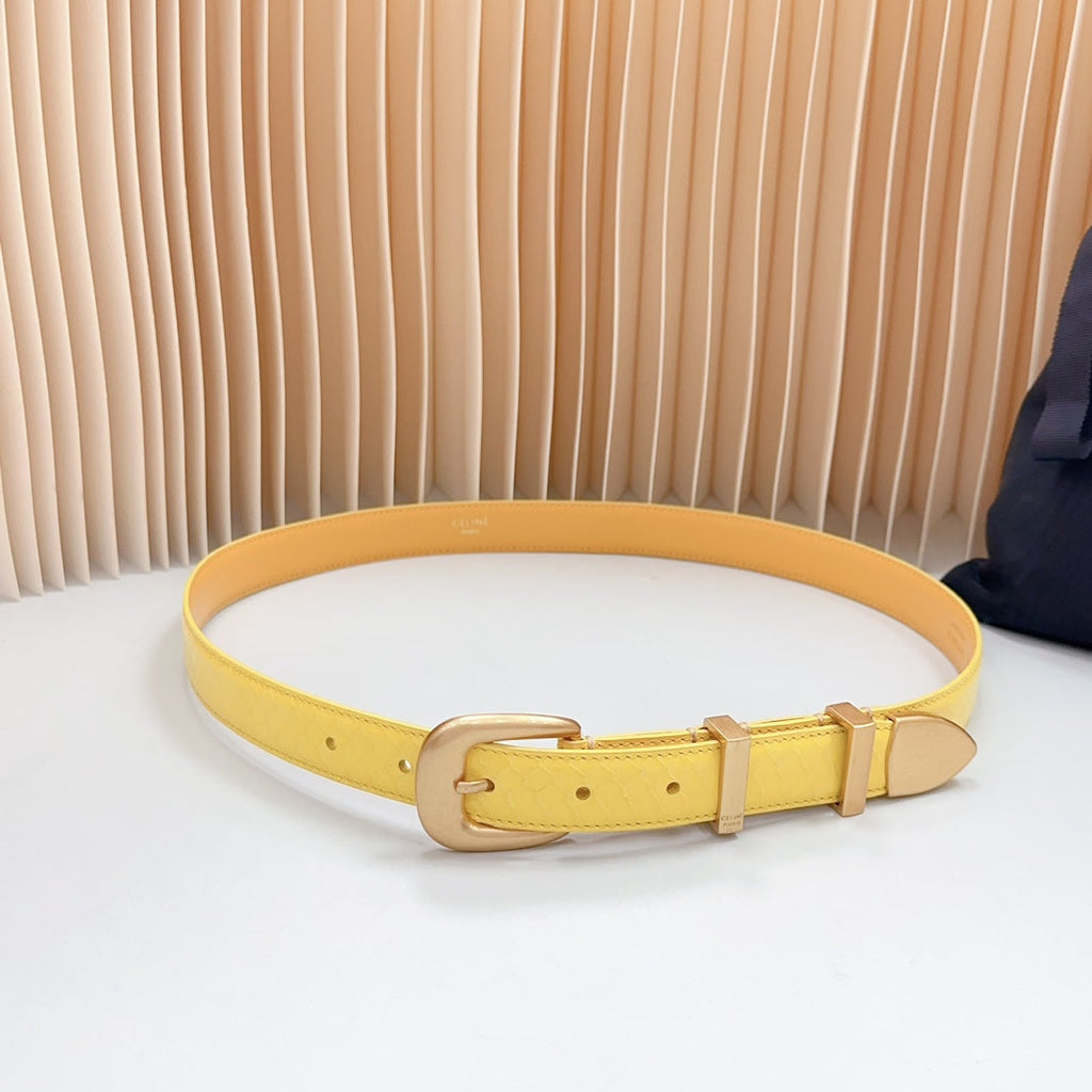 CELINE Medium Western Belt 25mm Yellow Calfskin Gold Loop Ghw