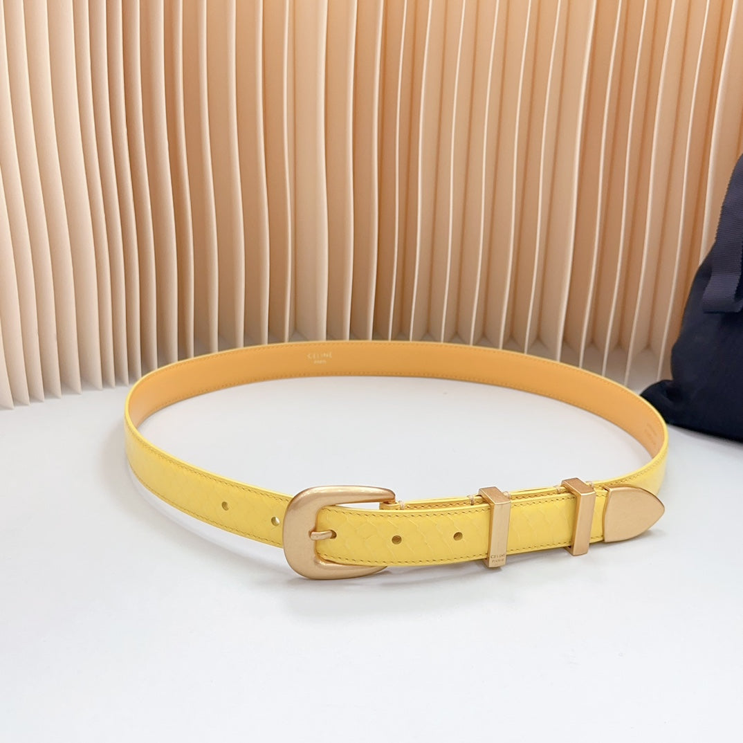 CELINE Medium Western Belt 25mm Yellow Calfskin Gold Loop Ghw
