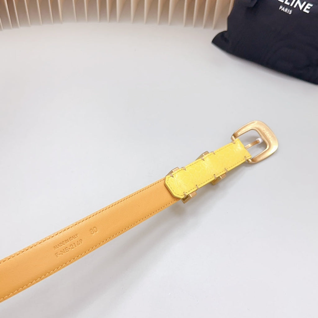 CELINE Medium Western Belt 25mm Yellow Calfskin Gold Loop Ghw