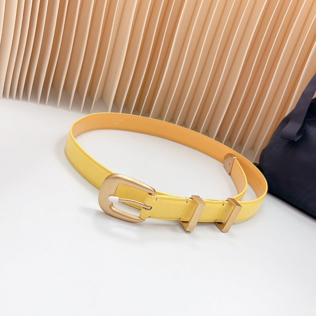 CELINE Medium Western Belt 25mm Yellow Calfskin Gold Loop Ghw