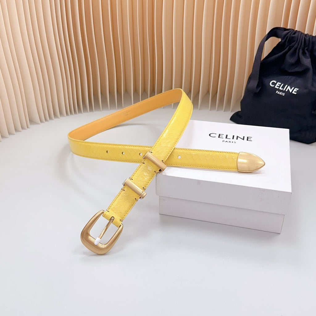 CELINE Medium Western Belt 25mm Yellow Calfskin Gold Loop Ghw