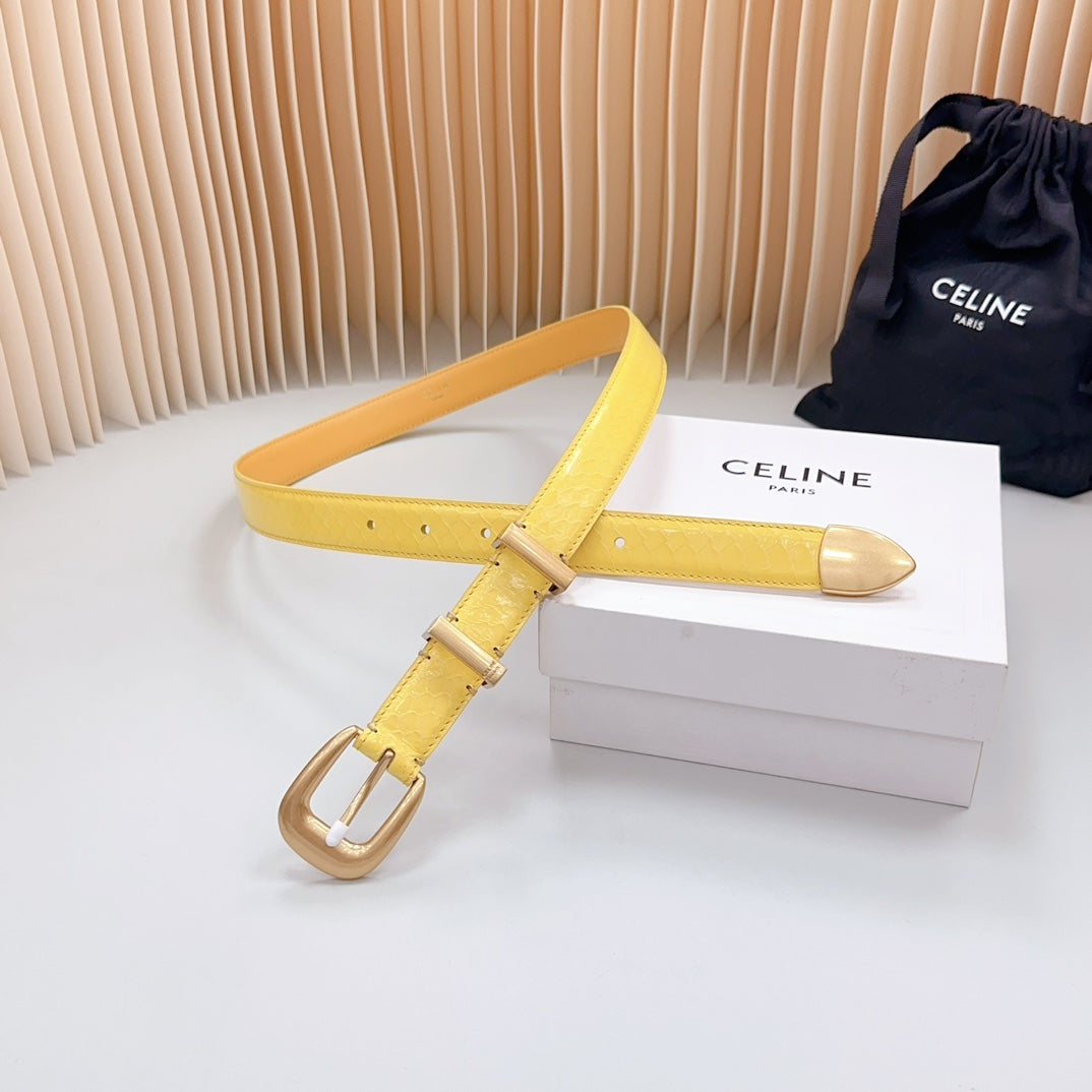 CELINE Medium Western Belt 25mm Yellow Calfskin Gold Loop Ghw