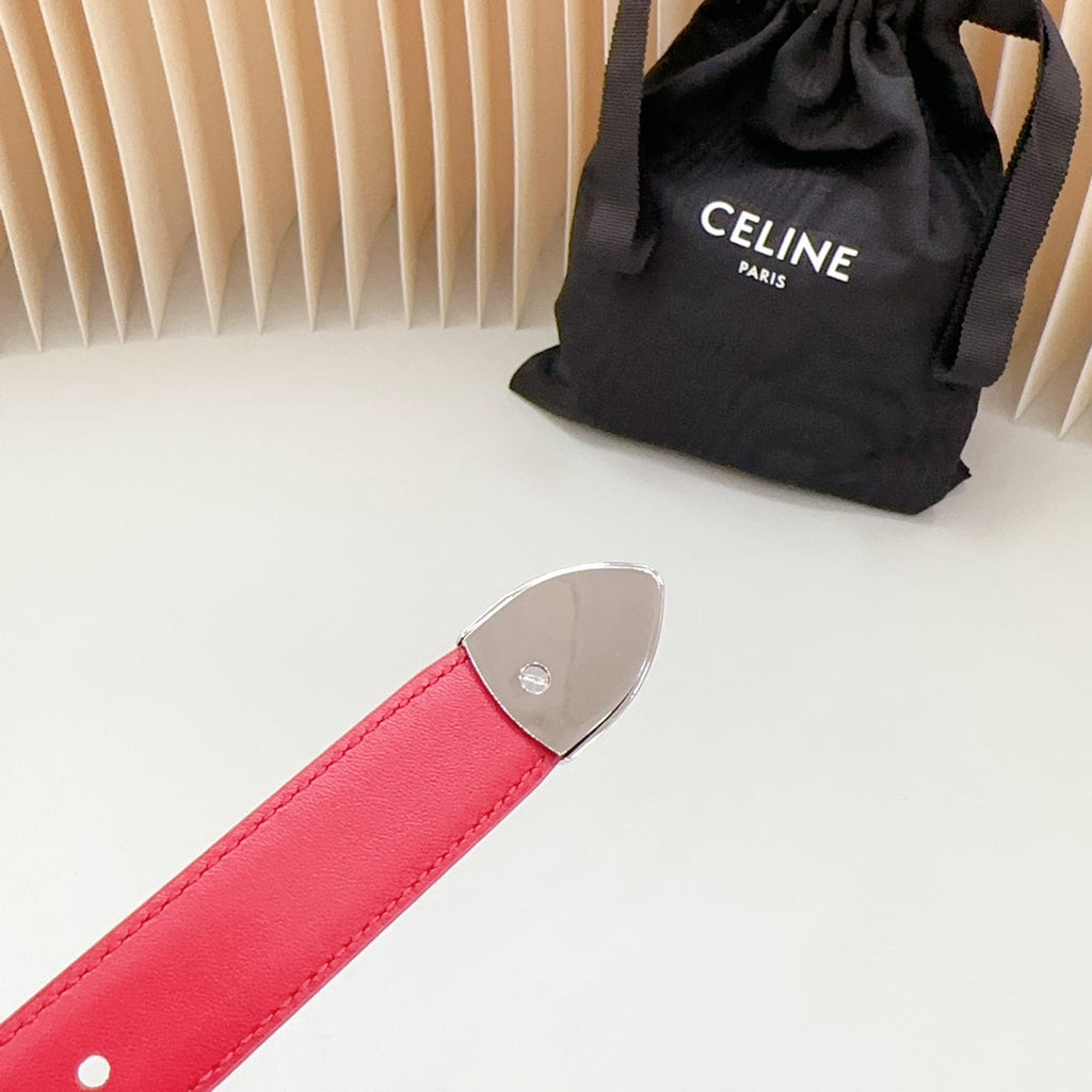 CELINE Medium Western Belt 25mm Red Black Snake Embossed Calfskin Silver Loop Shw