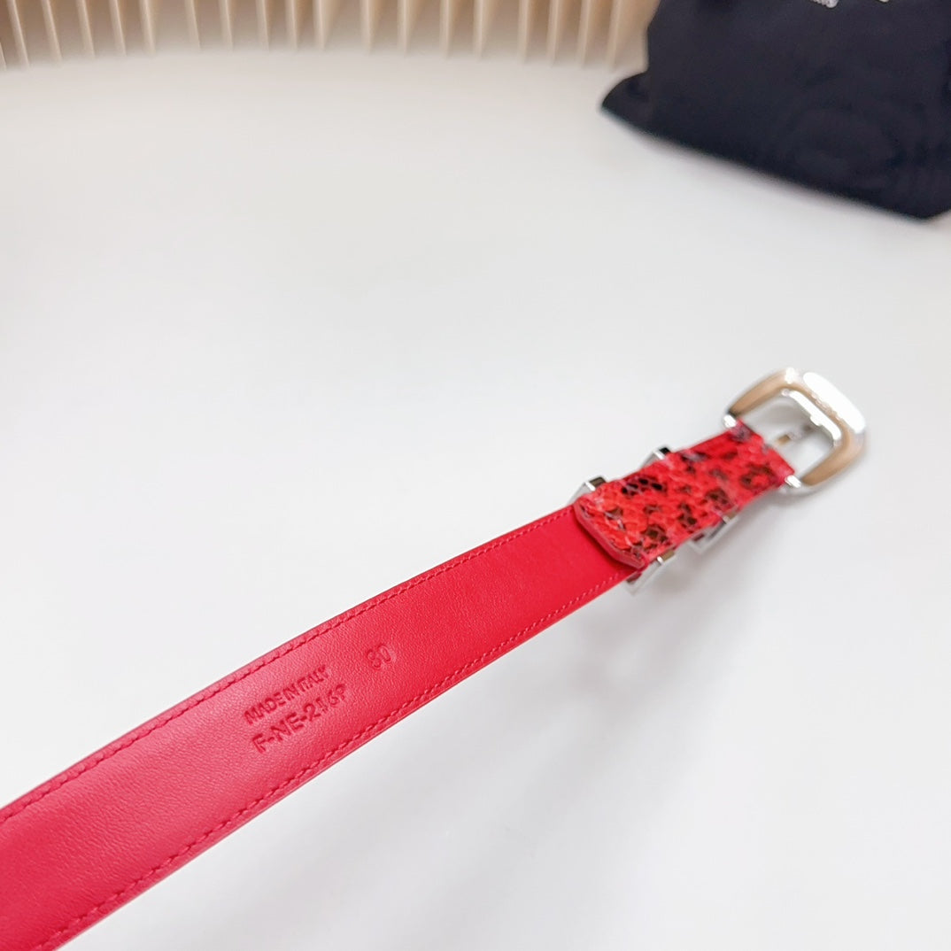 CELINE Medium Western Belt 25mm Red Black Snake Embossed Calfskin Silver Loop Shw