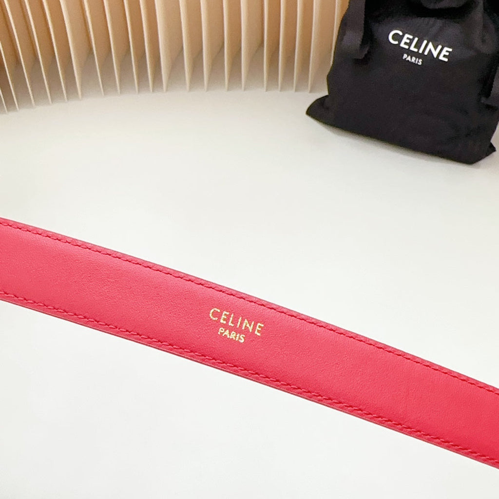 CELINE Medium Western Belt 25mm Red Black Snake Embossed Calfskin Silver Loop Shw