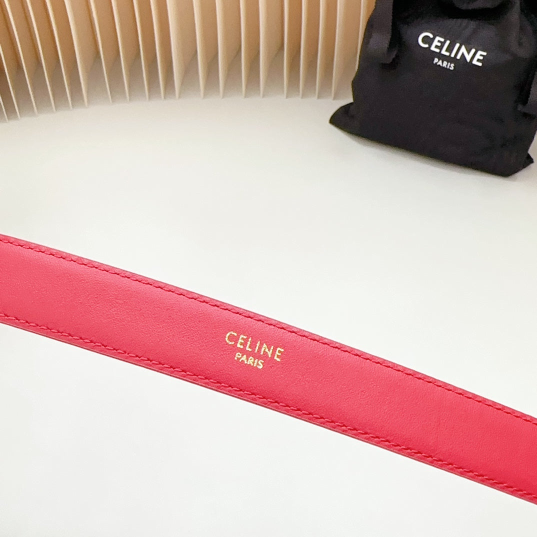 CELINE Medium Western Belt 25mm Red Black Snake Embossed Calfskin Silver Loop Shw