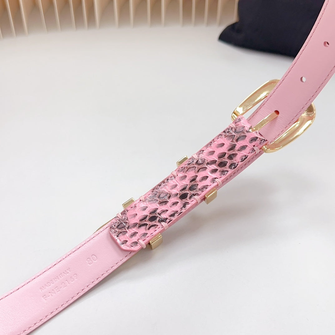 CELINE Medium Western Belt 25mm Pink Black Snake Embossed Calfskin Gold Loop Ghw