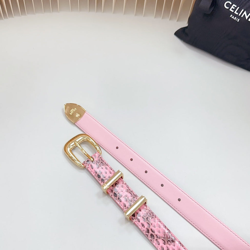 CELINE Medium Western Belt 25mm Pink Black Snake Embossed Calfskin Gold Loop Ghw