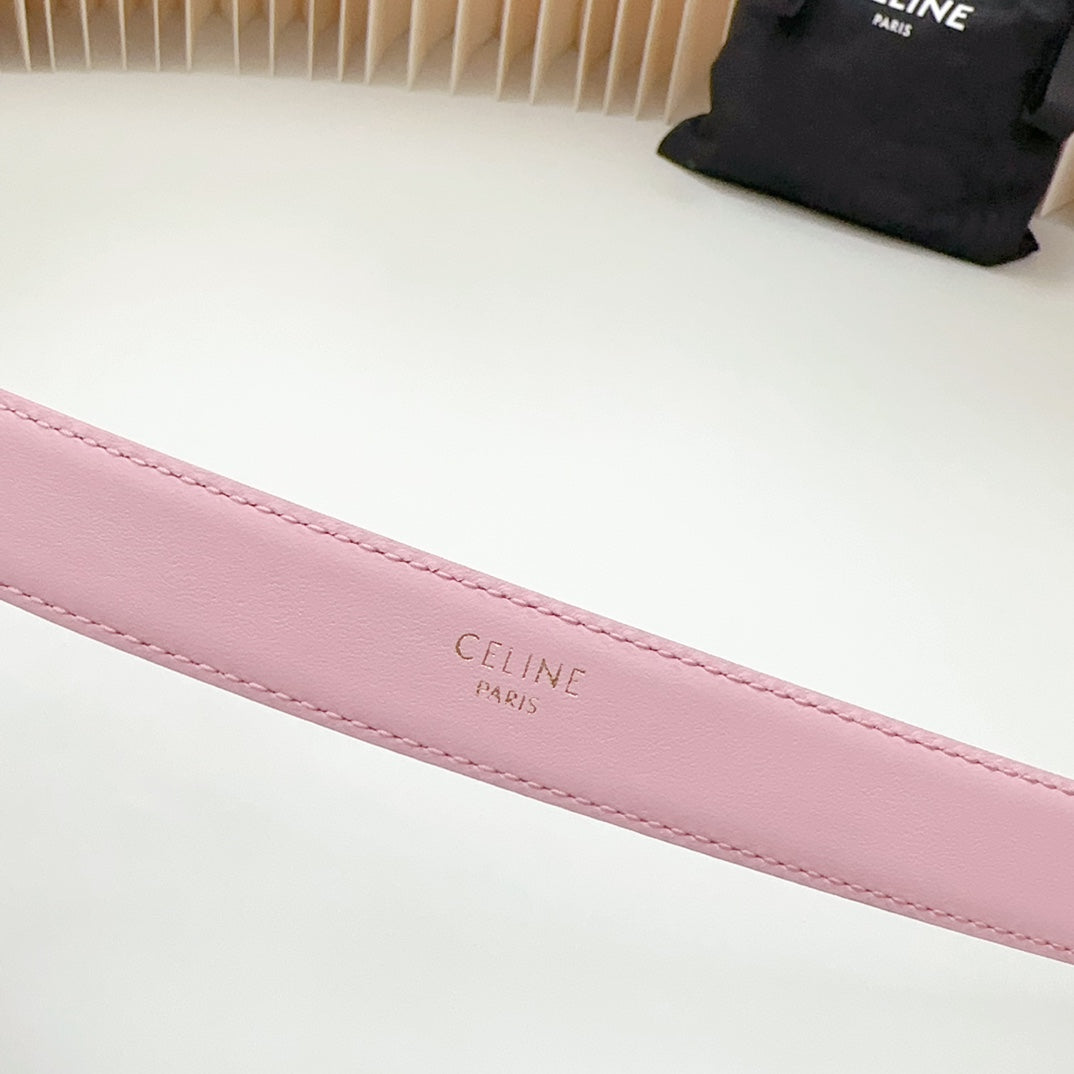CELINE Medium Western Belt 25mm Pink Black Snake Embossed Calfskin Gold Loop Ghw