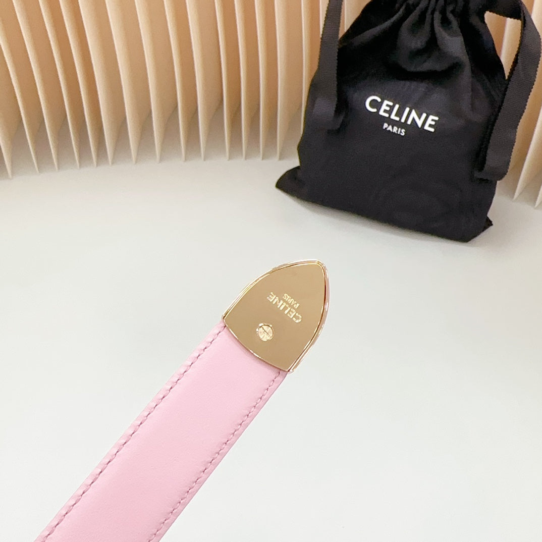CELINE Medium Western Belt 25mm Pink Black Snake Embossed Calfskin Gold Loop Ghw