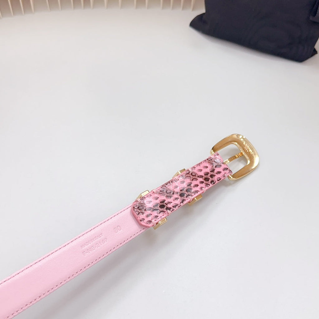 CELINE Medium Western Belt 25mm Pink Black Snake Embossed Calfskin Gold Loop Ghw