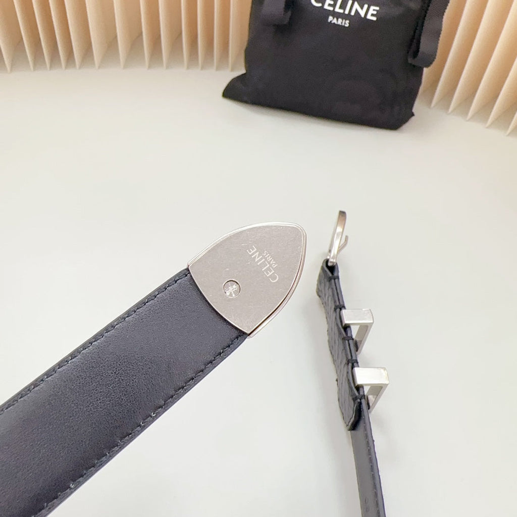 CELINE Medium Western Belt 25mm Black Snake Embossed Calfskin Shw