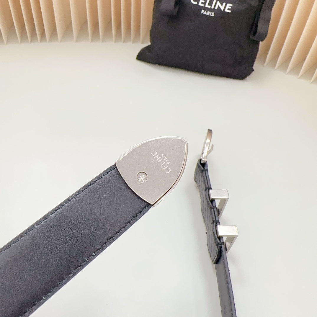 CELINE Medium Western Belt 25mm Black Snake Embossed Calfskin Shw