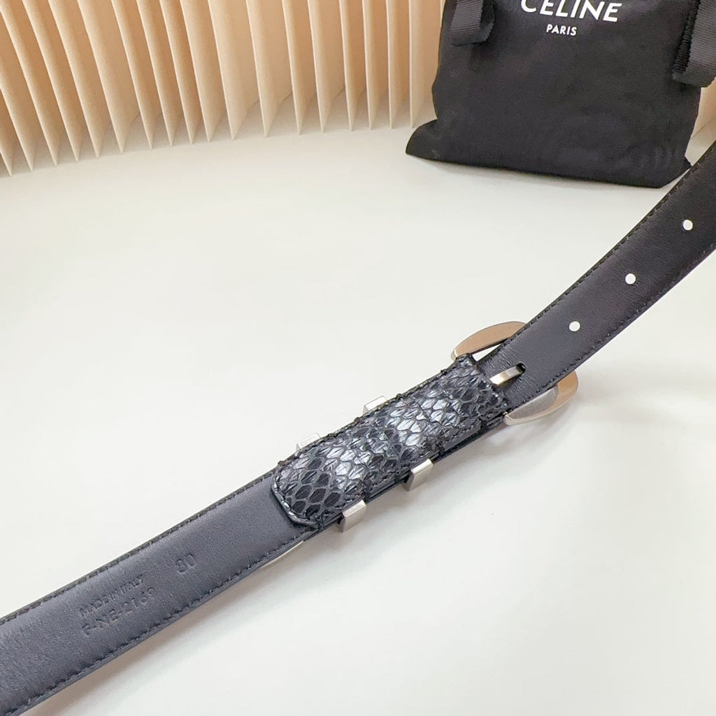 CELINE Medium Western Belt 25mm Black Snake Embossed Calfskin Shw