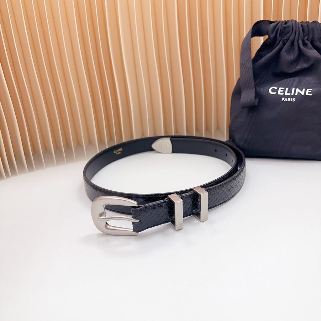 CELINE Medium Western Belt 25mm Black Snake Embossed Calfskin Shw