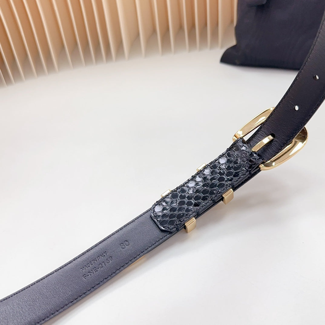 CELINE Medium Western Belt 25mm Black Snake Embossed Calfskin Ghw