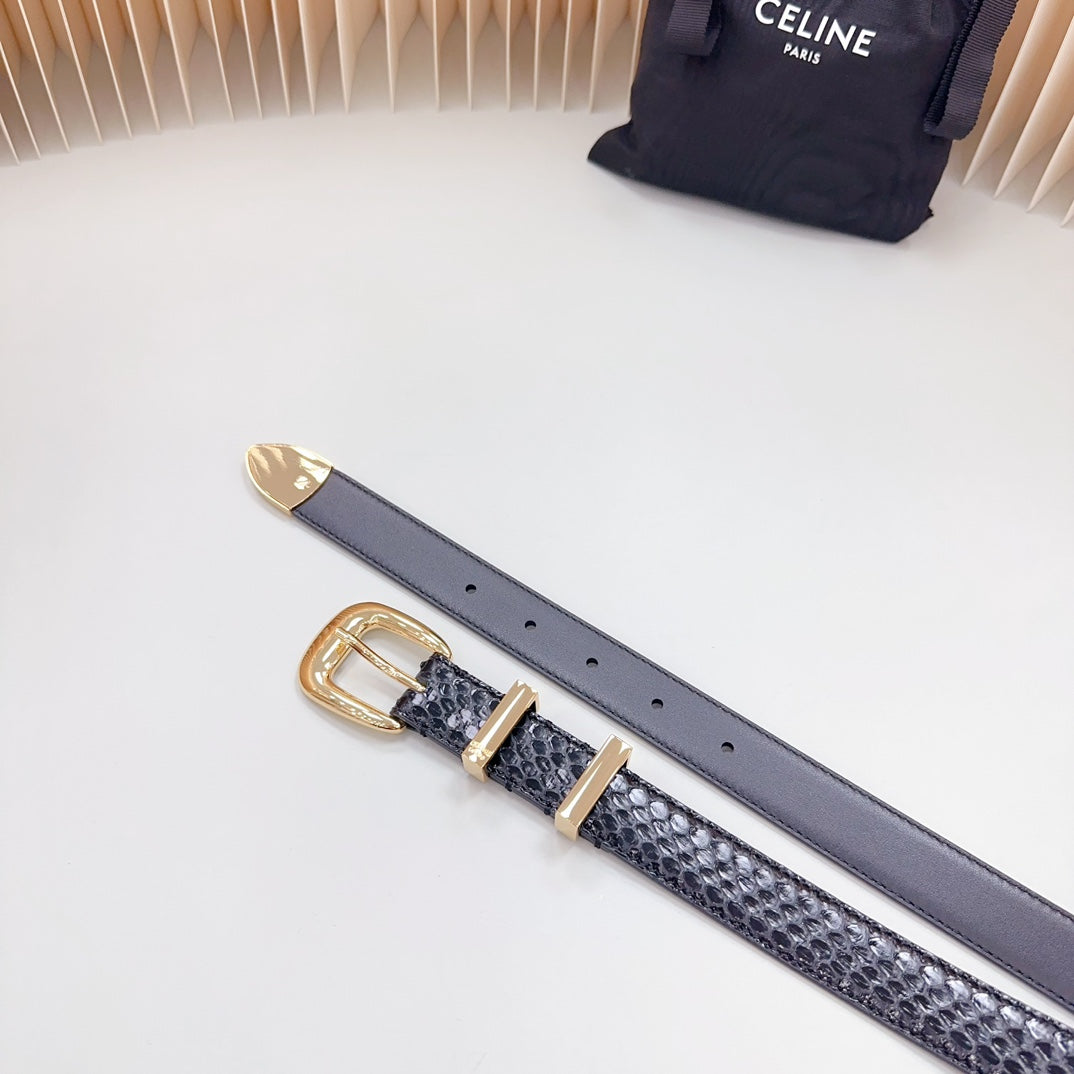CELINE Medium Western Belt 25mm Black Snake Embossed Calfskin Ghw