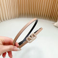 VALENTINO VL Belt 8mm Buckle Gold Diamond Leather Beige Black