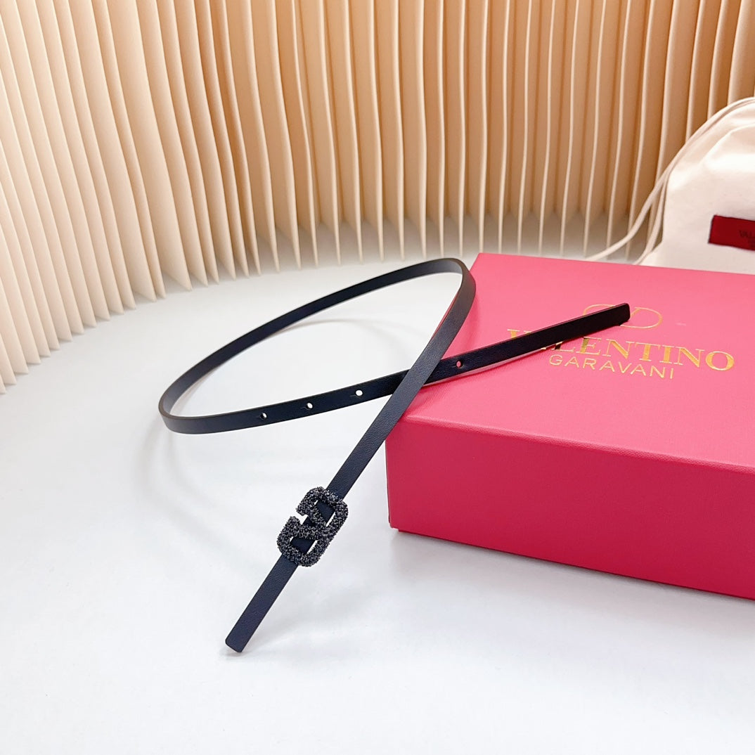 VALENTINO VL Belt 8mm Buckle Black Diamond Leather Black