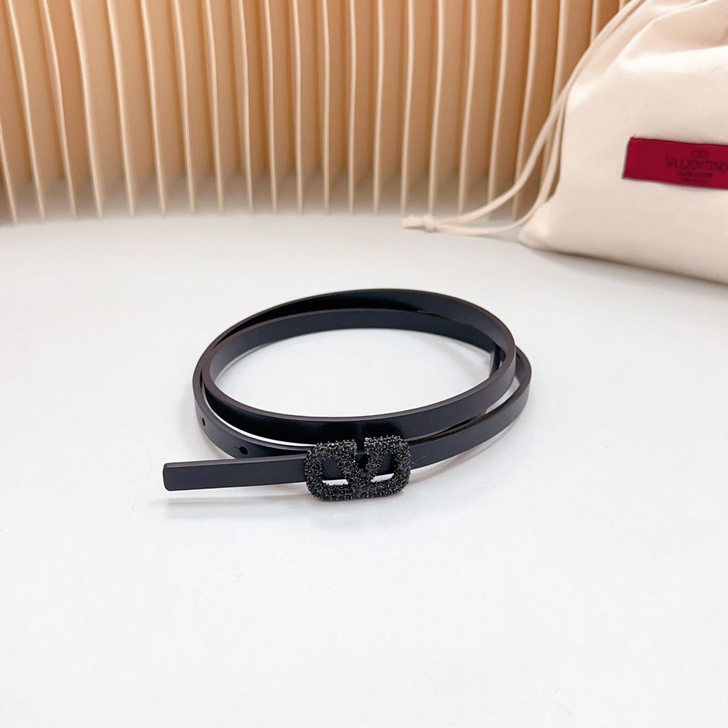 VALENTINO VL Belt 8mm Buckle Black Diamond Leather Black