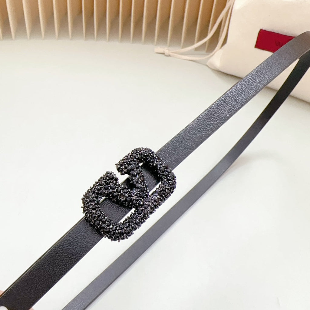 VALENTINO VL Belt 8mm Buckle Black Diamond Leather Black